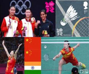 yapboz Wang Yihan (Çin) ve Saina Nehwal (Hindistan) - Londra 2012 - Badminton podyum, Li Xuerui (Çin), Kadınlar Tekler